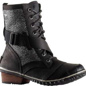 Sorel Women’s Lace Slimboot Ankle Boot Winter Fall Tweed Black Riding US 8 $165